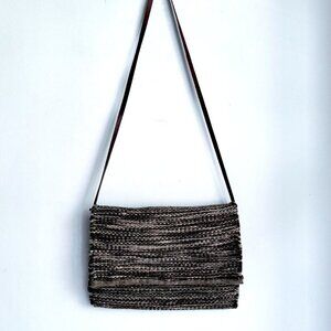 Vintage  Wool Knit Large Messanger Bag w Leather Strap